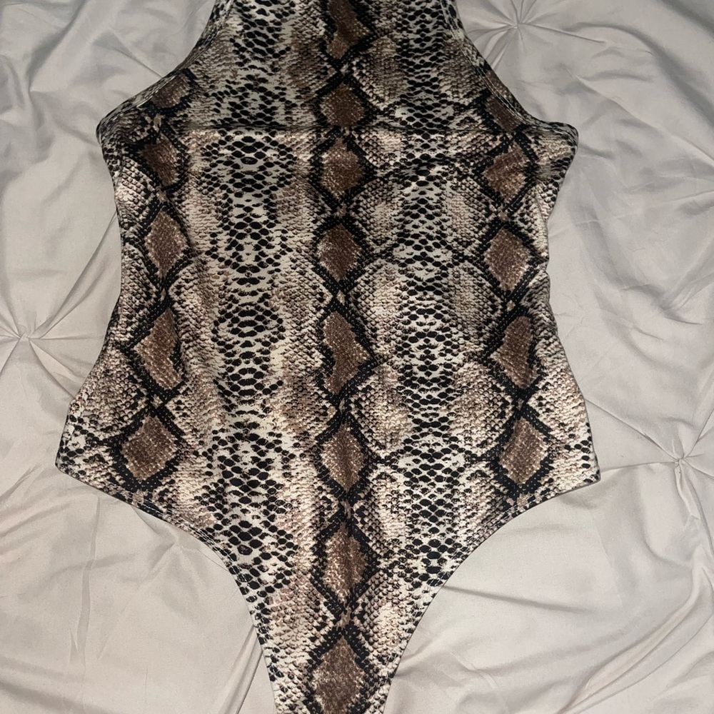SHEIN Snake Print Bodysuit - Brown and Black